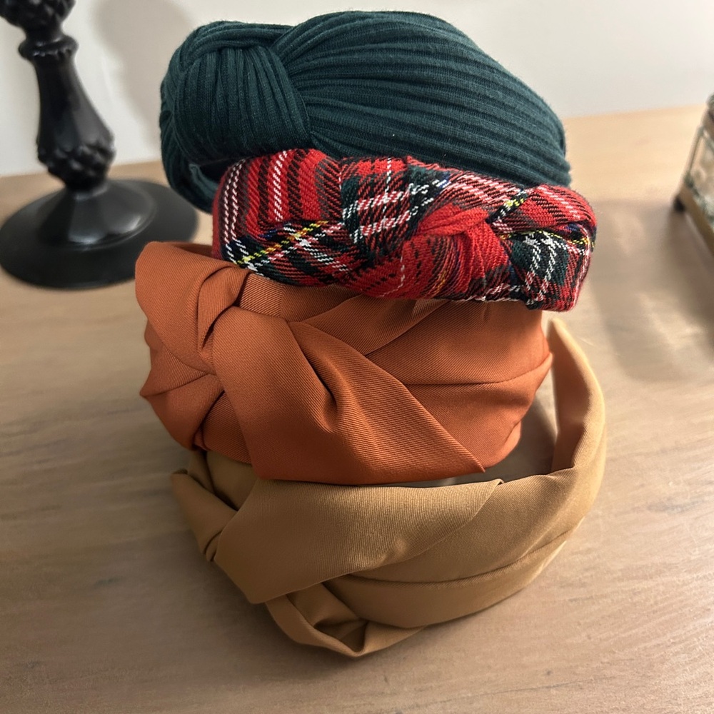 Stylish Women's Headband Set - Green, Tartan Plaid, Orange, Tan